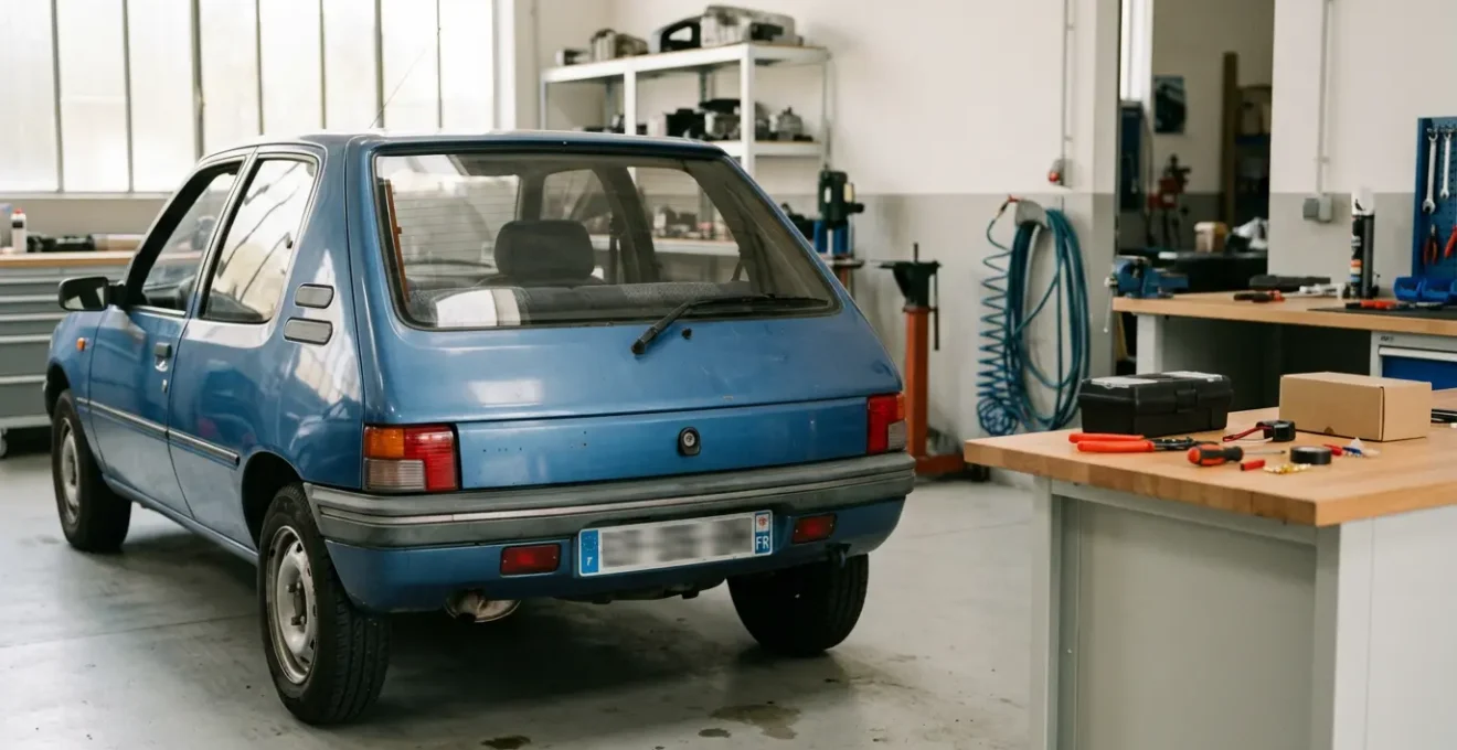 Installation d'une caméra de recul sur une voiture ancienne dans un garage français
