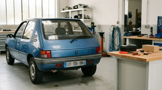 Installation d'une caméra de recul sur une voiture ancienne dans un garage français