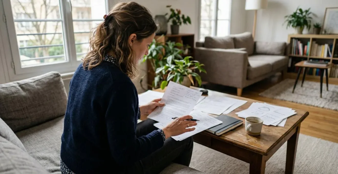 Personne analysant les clauses de son contrat LLD d'assurance auto dans un salon