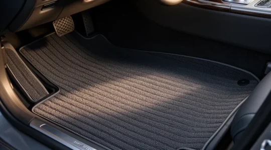 Intérieur automobile premium avec tapis sur-mesure en situation réelle