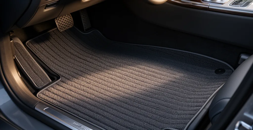 Intérieur automobile premium avec tapis sur-mesure en situation réelle