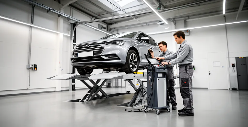 Inspection mécanique détaillée d'une voiture d'occasion avec focus sur le moteur et les éléments de valeur