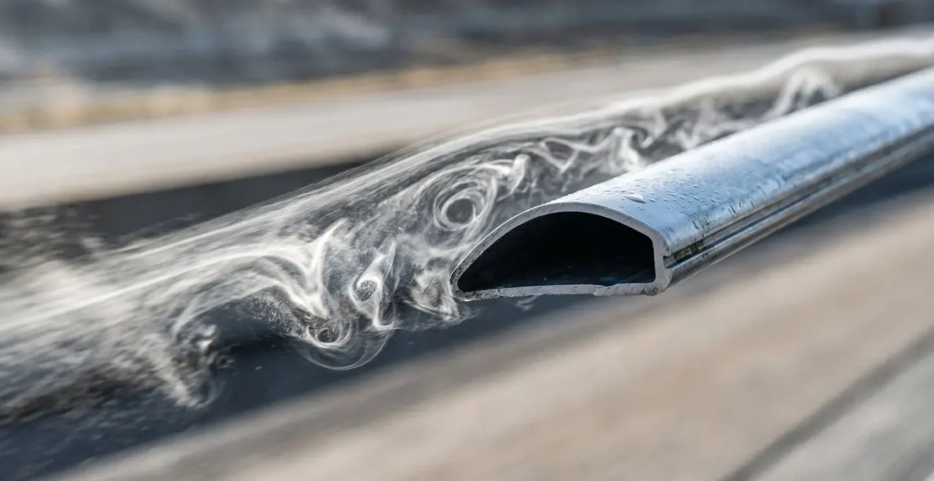 Vue latérale d'une voiture avec barres de toit vides créant des turbulences aérodynamiques sur autoroute