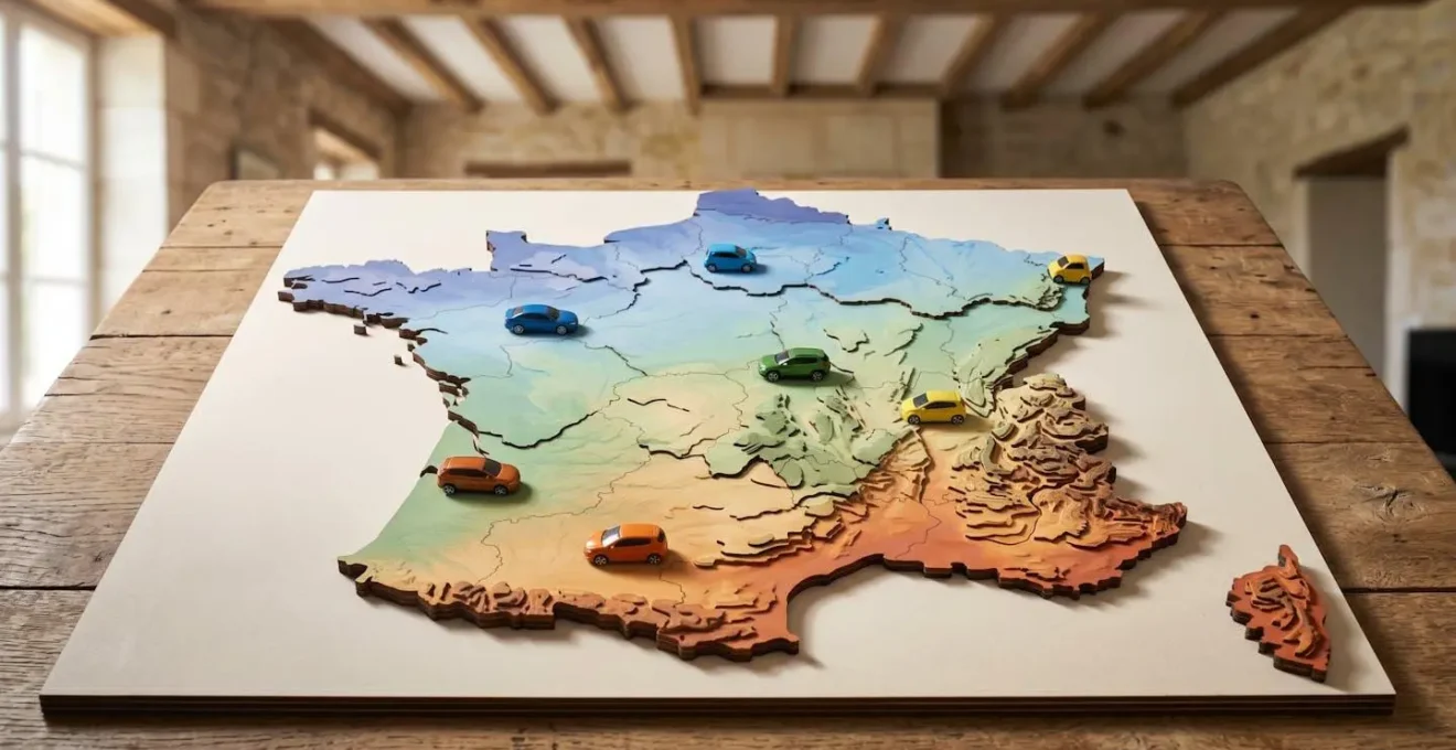 Carte de France stylisée montrant les variations d'autonomie selon les régions avec des dégradés de couleur