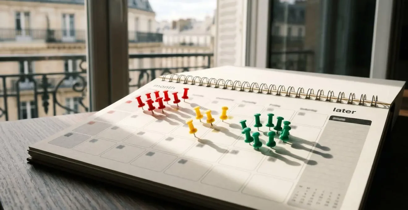 Calendrier avec marqueurs colorés indiquant les délais de levée d'opposition sur véhicule
