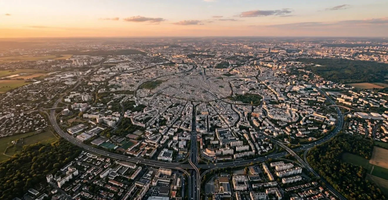 Vue aérienne du périphérique parisien et de l'autoroute A86 délimitant la zone à faibles émissions
