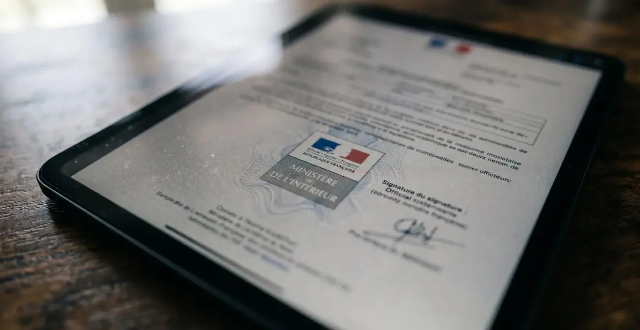 Gros plan sur un document PDF de certificat de situation administrative avec zones importantes mises en évidence