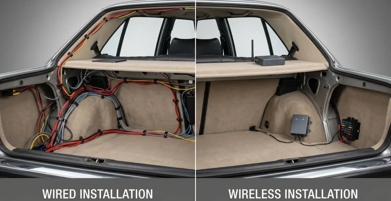 Comparaison visuelle entre installation filaire et sans fil d'une caméra de recul