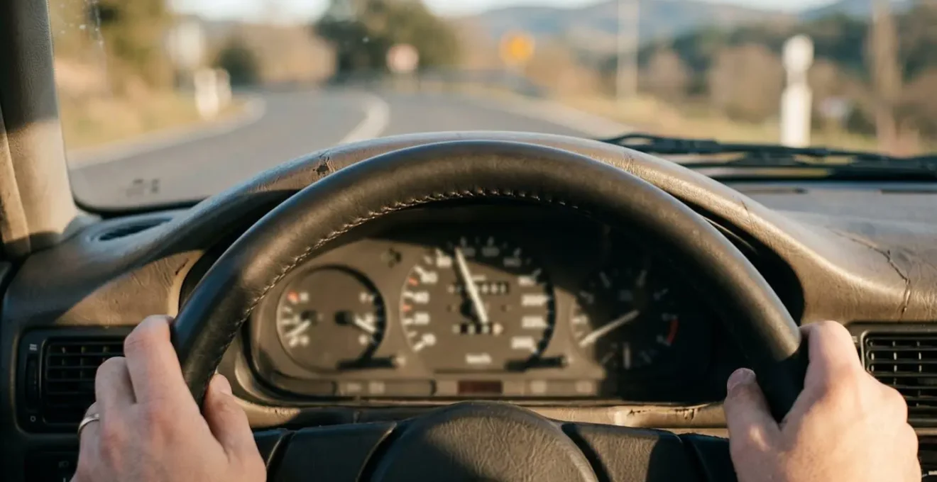 Vue du tableau de bord d'une voiture moderne montrant le compteur kilométrique